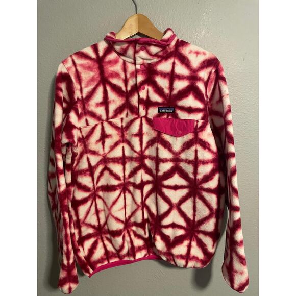Patagonia Synchilla Fleece Pullover Womens Medium Pink Tie Dye Snap T Jacket - Picture 1 of 9